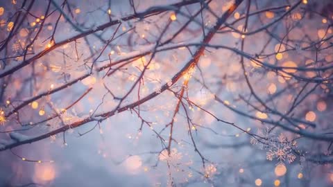 Twinkling Warm Lights Dancing on Frosted Branches at Twilight — Cinematic Winter Bokeh Loop