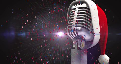 Mic with Santa Hat and Confetti Celebrating Festive Spirit - Download Free Stock Images Pikwizard.com