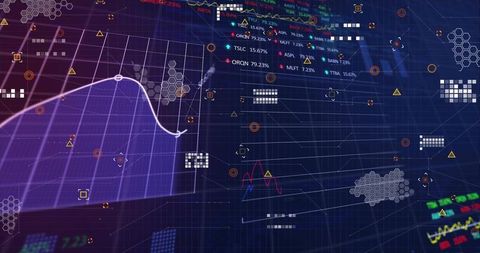 Visualizing financial markets with neon area chart and white trend line trading dashboard
