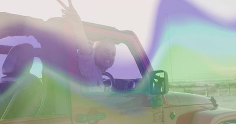 Carefree road trip adventure with off-road vehicle by the coast