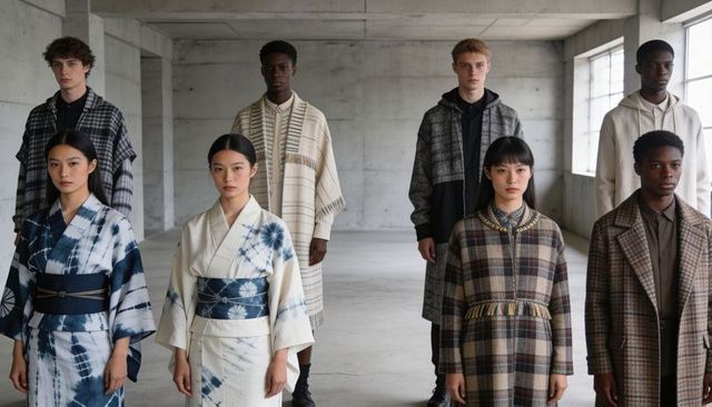 Minimalist kimono coat lookbook with staggered models in industrial concrete studio