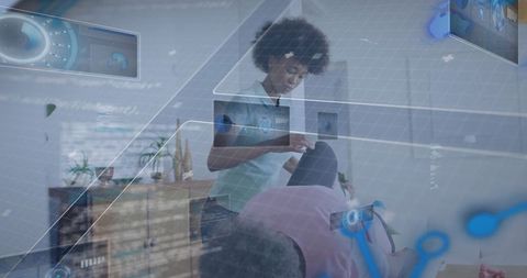 Physical Therapist Treating Senior Patient with Digital Overlay