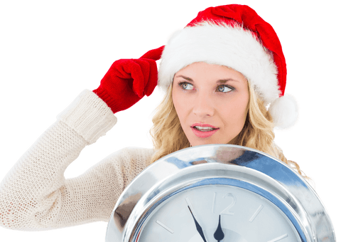 santa hat woman holding clock transparent background - Download Free Stock Videos Pikwizard.com