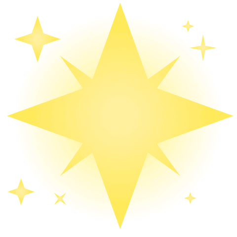 Glowing gold star with sparkles on transparent backdrop