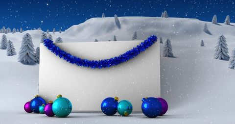 Festive Christmas Scene with Blank Card and Ornaments in Snow