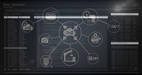 Cybersecurity Network Interface with Digital Icons and Data Streams - Download Free Stock Images Pikwizard.com