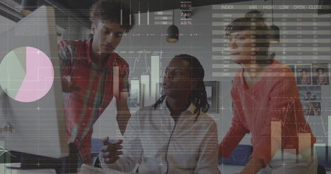 Diverse Team Collaborates on Data Analytics Project in Modern Office