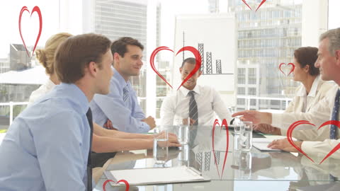 Business Meeting with Graph Animation and Floating Hearts