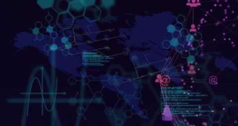 Digital Connections and Network Icons on Global Map Interface
