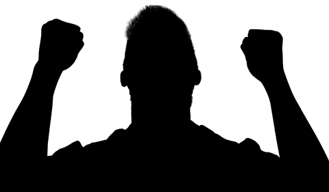 Man raising hands silhouette on transparent background