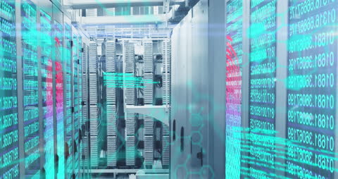 Advanced Server Room with Data Processing Animation