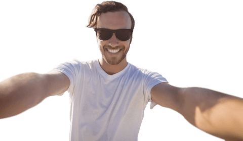 Smiling Young Man in Sunglasses Taking a Selfie Transparent Background