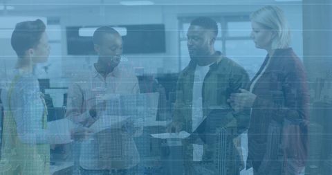 Diverse business team discussing global data