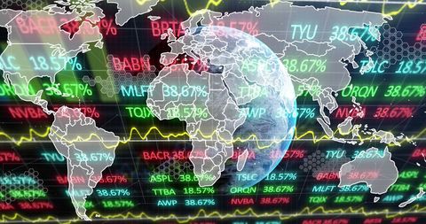 Global financial market trends with digital data overlay