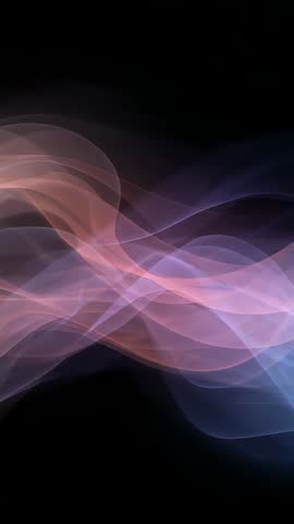 Vertical looping translucent ribbon waves flowing and undulating in black void motion