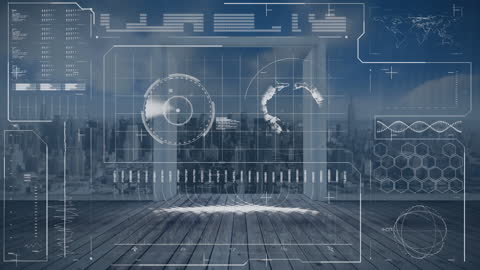 Futuristic Digital Interface Overlooking City Skyline