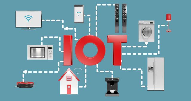 Home appliances connecting through internet of things against blue background