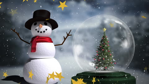 Winter Wonderland Snowman and Snow Globe with Christmas Tree