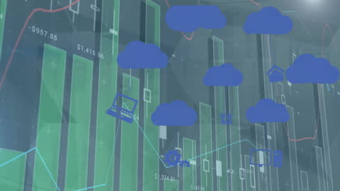 Digital Financial Data Processing with Cloud Icons animation