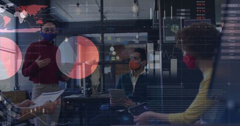 Global business analysis dashboard with diverse team collaboration