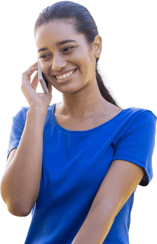 woman in blue shirt using phone outdoors transparent background - Download Free Stock Videos Pikwizard.com
