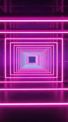 Sliding Through Infinite Neon Tunnel Vertical Loop Pulsing Pink and Cyan LED Frames