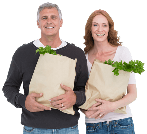 happy mature couple holding grocery bags transparent background - Download Free Stock Videos Pikwizard.com