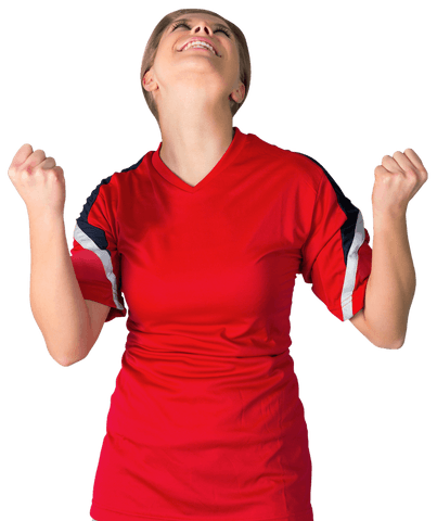 Cheering Woman in Red Jersey Celebrating Victory Transparent Background
