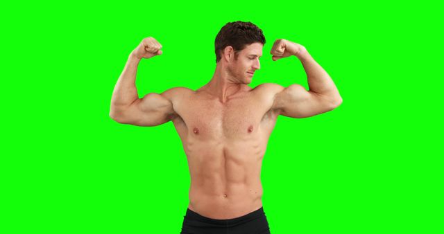 Ideal for fitness and wellness promotions, gym advertisements, health and bodybuilding campaigns. The vivid green background makes it easy to use for digital manipulations or video projects using chroma key effects.