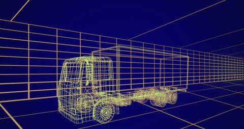 3d hologram wireframe truck design on grid