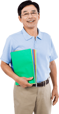 Transparent Smiling Businessman Holding Colorful Files, Professional Expression - Download Free Stock Videos Pikwizard.com