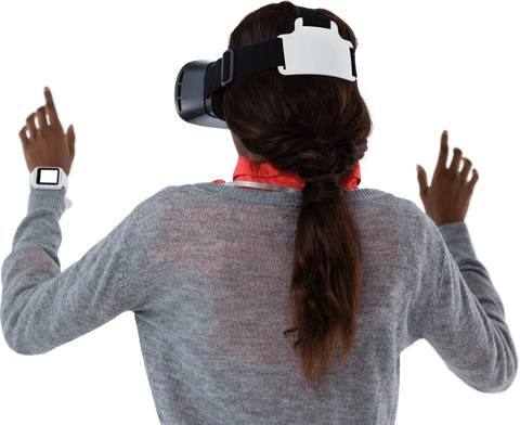 transparent view of woman using vr glasses with gestures - Download Free Stock Videos Pikwizard.com