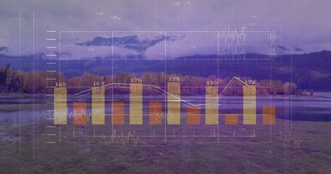 Data Visualization Overlaid on Scenic Autumn Lakeside Landscape
