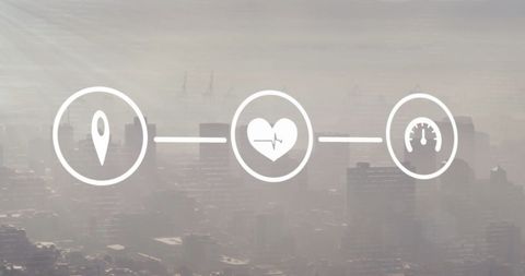 Digital Interface Icons Overlay in Hazy Urban City - Download Free Stock Images Pikwizard.com
