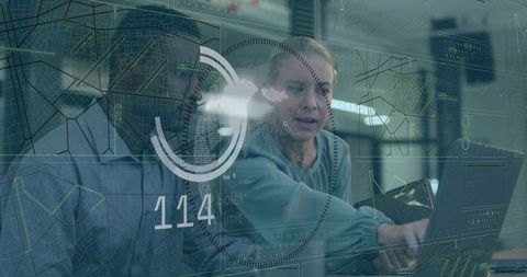 Professional Colleagues Analyzing Data with Technology Overlays