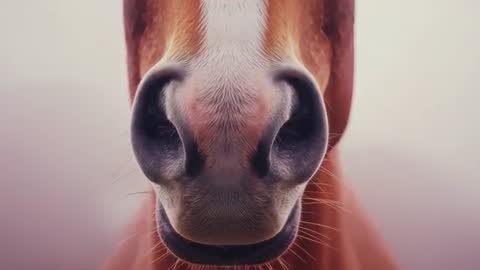 Close-Up of Horse Muzzle with Quivering Whiskers Against Gradient Background
