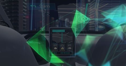 Futuristic Car Dashboard with Network Connections and Digital Display