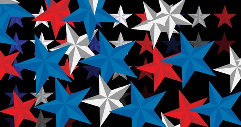 Red White and Blue Stars on Black Background