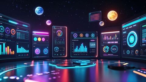 Futuristic Digital Dashboard with Holographic Data Displays