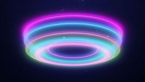 Neon Iridescent Torus of Floating Concentric Rings Emitting Futuristic Cosmic Glow, Sparkles