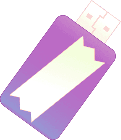 Purple usb drive with blank label on transparent background