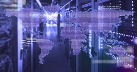 Virtual world map overlay on advanced datacenter aisle