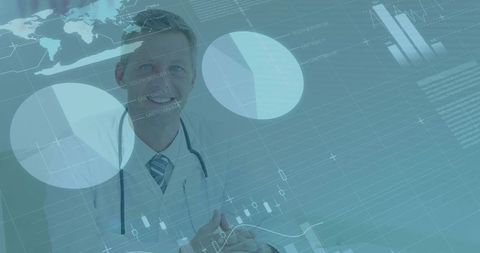 Medical professional analyzing data with digital charts and technology