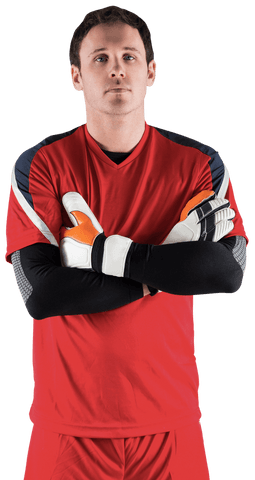 Confident Goalkeeper in Red Kit on Transparent Background