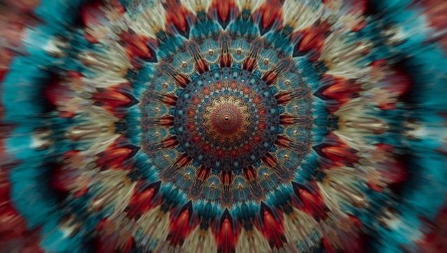 Psychedelic kaleidoscope mandala pattern radiates outward