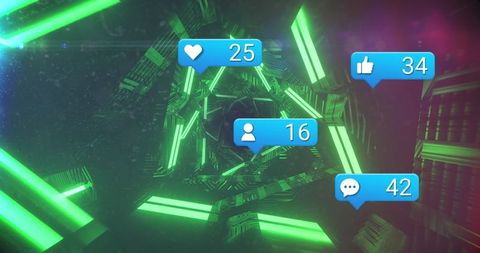 Social Media Engagement Over Futuristic Digital Tunnel Background - Download Free Stock Images Pikwizard.com