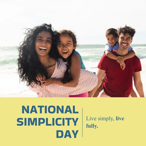happy family enjoying beach on national simplicity day - Download Free Stock Templates Pikwizard.com