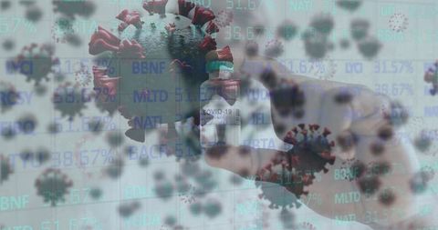 COVID-19 Vaccine Concept with Virus Particles and Data Overlay