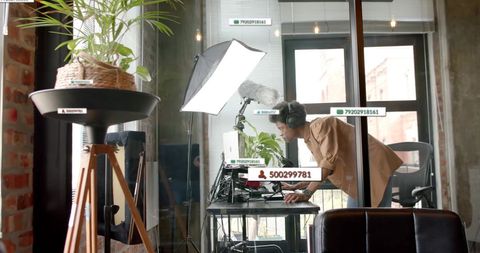 Modern Workspace with Digital Data Visualization