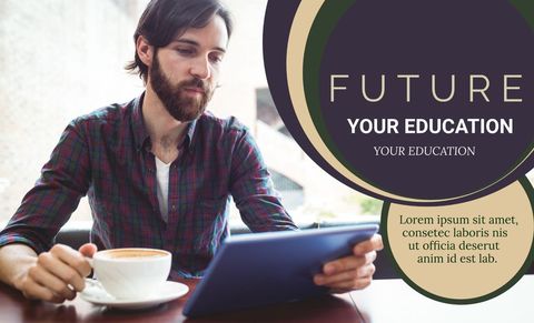 A bearded man concentrating on his tablet while sitting in a cafe, accompanied by a cup of coffee. This visual can enhance educational content, online learning platforms, tech workshops, or motivational seminars focused on growth and professional development through technology.